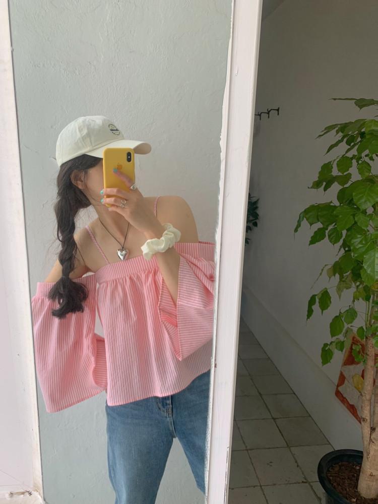 쿠키 오프숄더 블라우스 / 오프숄더블라우스 휴가룩