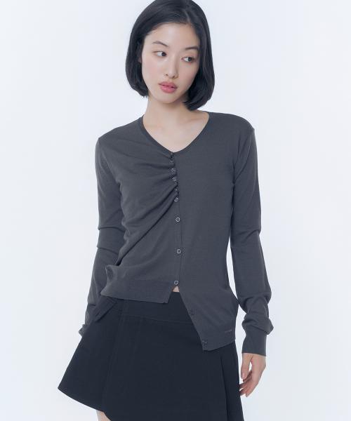 Half shirring button cardigan CHARCOAL