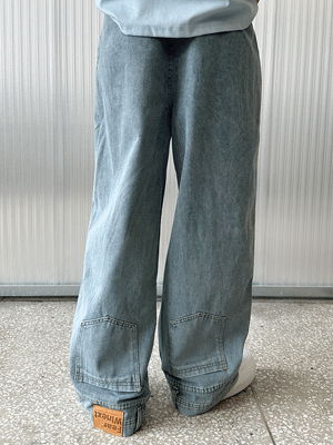 [주문폭주] 업다운 라벨 리버스 와이드 데님 팬츠 (2color)