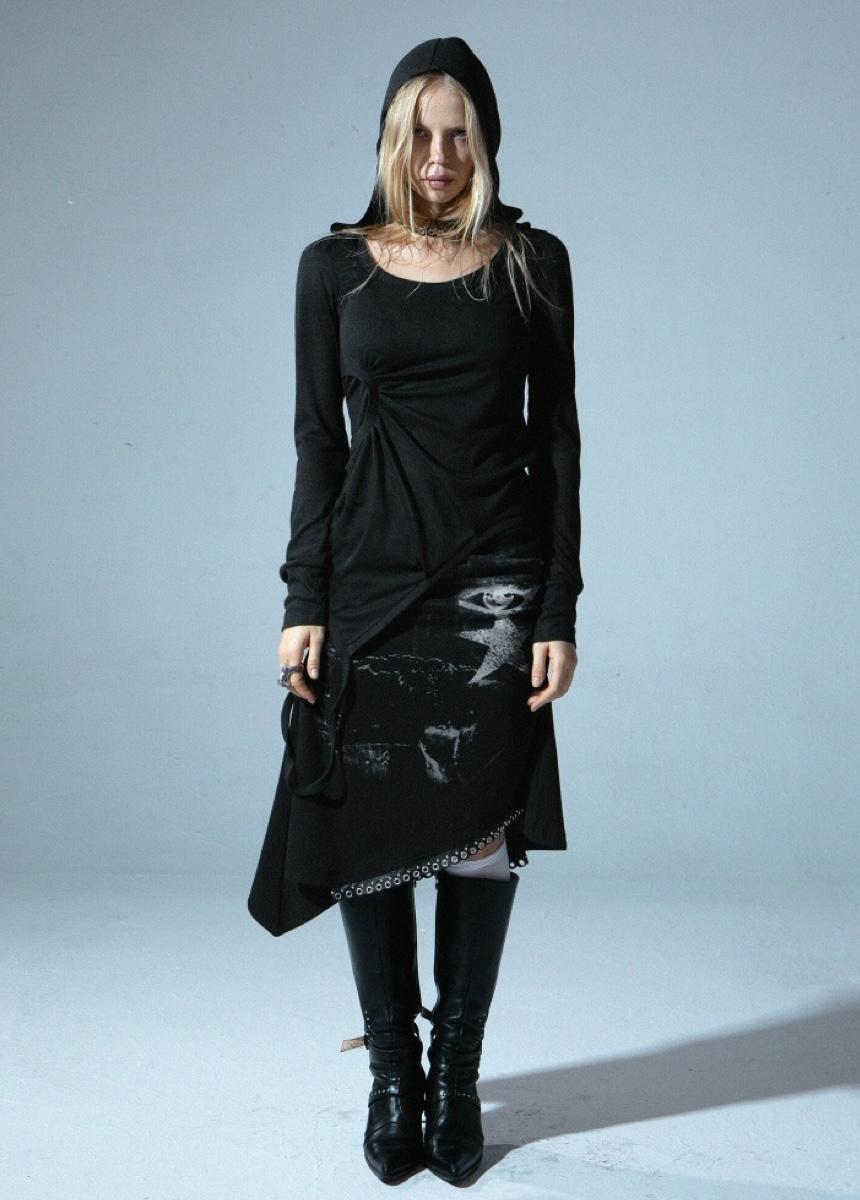 DoublePunch Hooded Deconstructed Design Long Sleeve