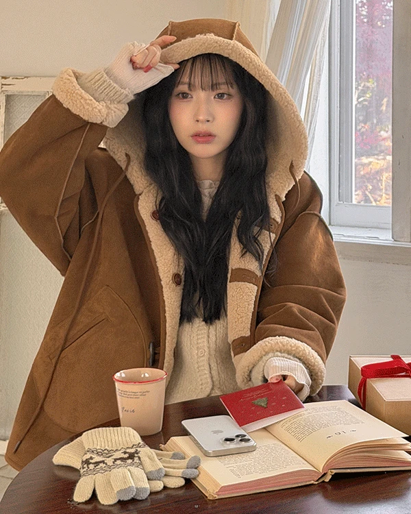 [리버시블]리키 겨울 후드 무스탕