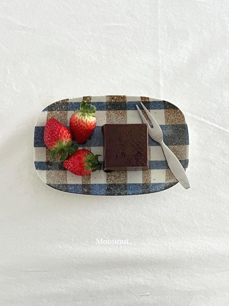 체크플레이트 직사각접시 디저트접시