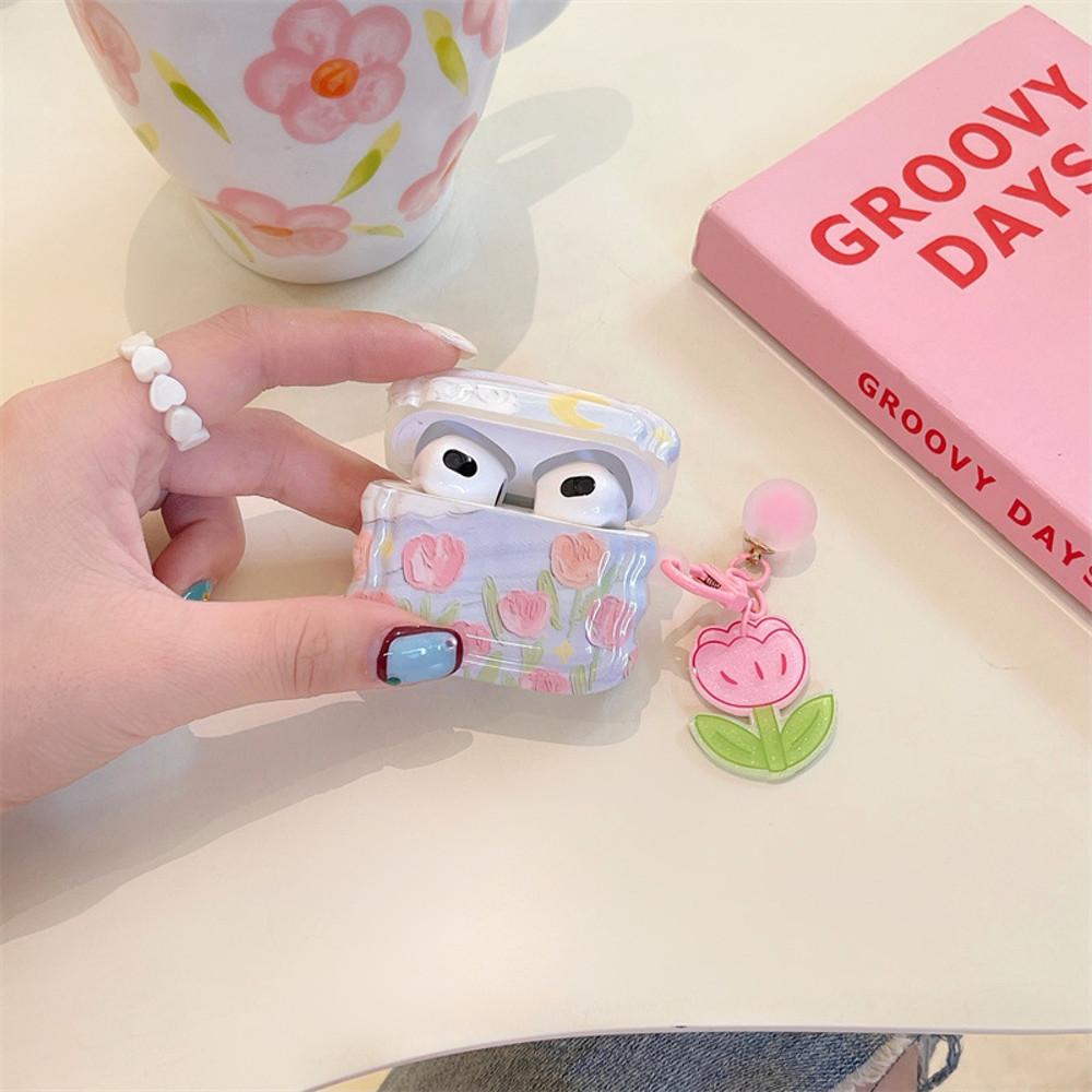 파스텔 봄 튤립 유화 물결 에어팟 3세대 케이스+키링 세트