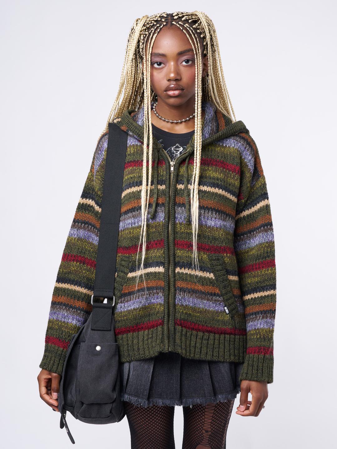 Aya Oversized Knitted Zip-Up Hoodie - M / Green