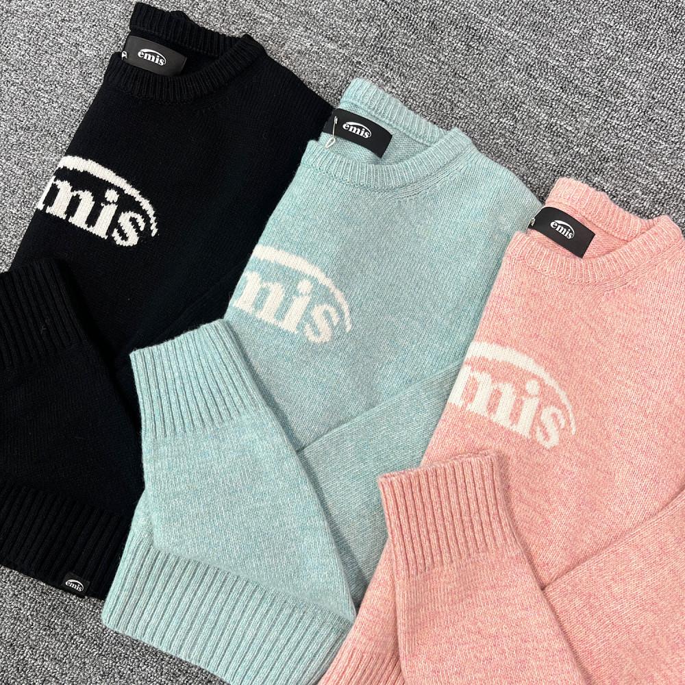 EMIS 이미스 24SS 뉴로고 크롭 울 라운드 니트 (블랙/핑크/민트)