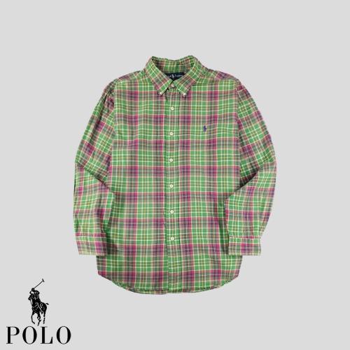 폴로랄프로렌 그린 버건디 타탄체크 퍼플포니 커스텀핏 셔츠  SIZE L