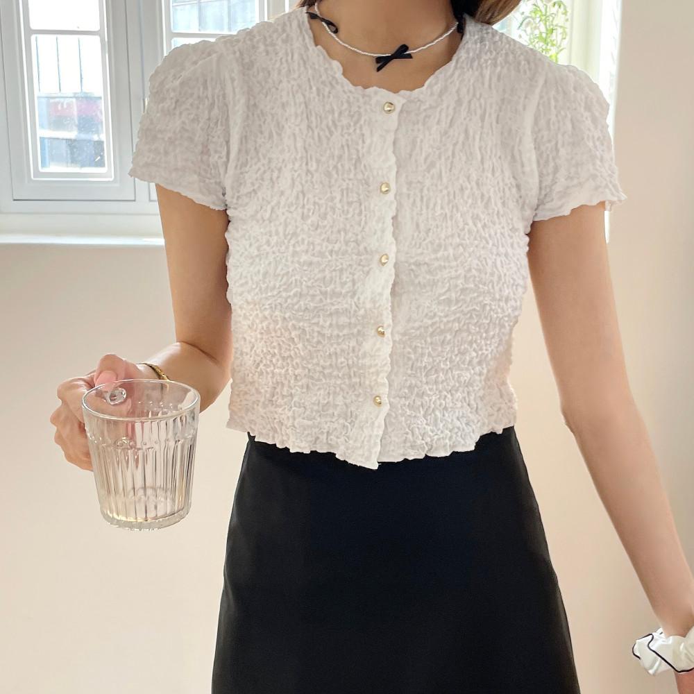 퍼프 골드 블라우스 가디건