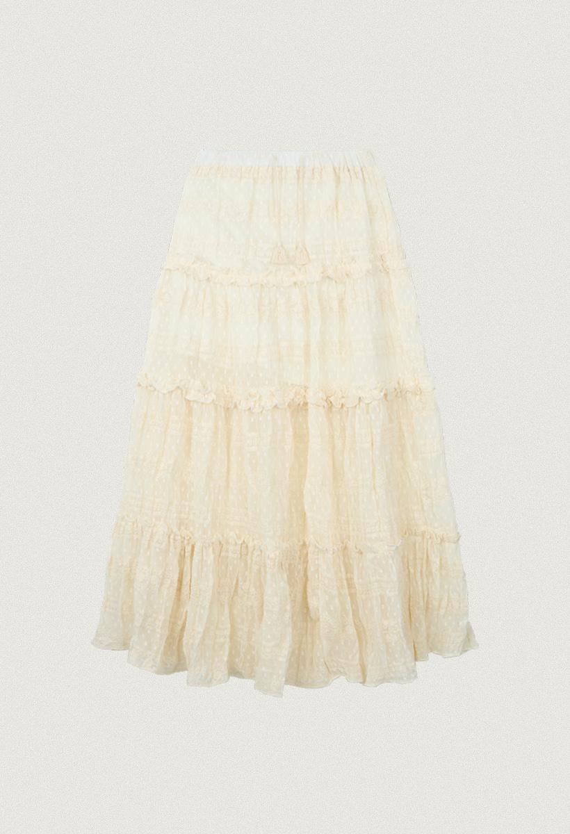 Lace shirring cancan skirt_Cream(O25-SK06)