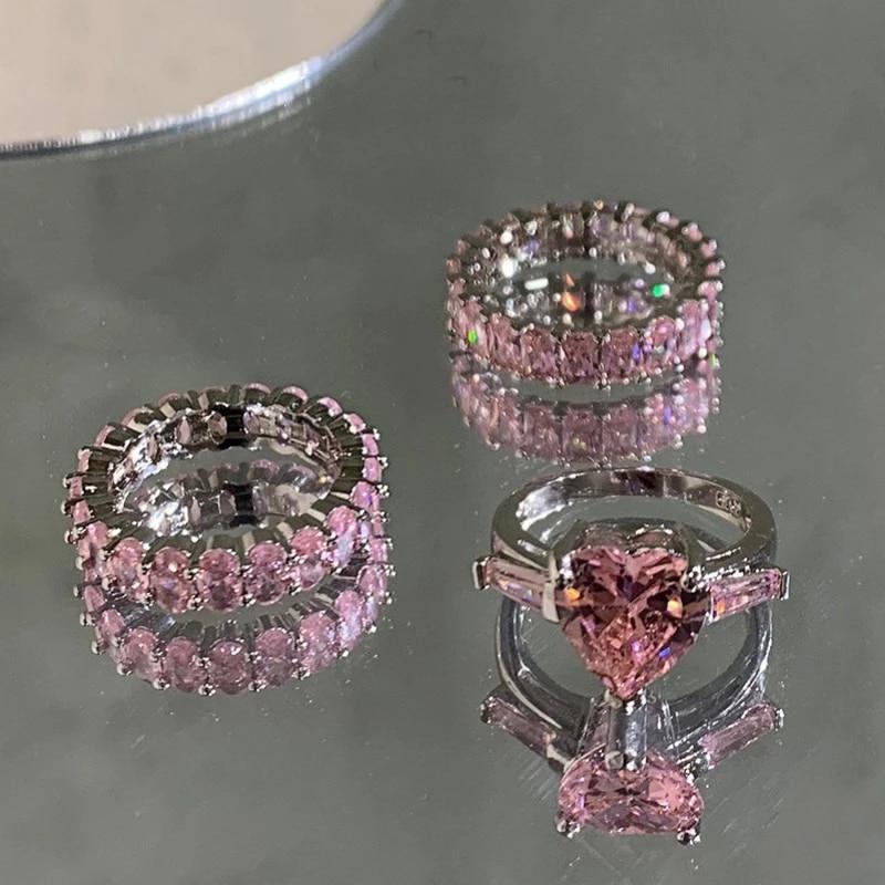 우아한 레이디 반지 AAAAA 지르콘 화이트 골드 채워진 파티 파티 웨딩 밴드 반지 여성용 약혼 보석 선물