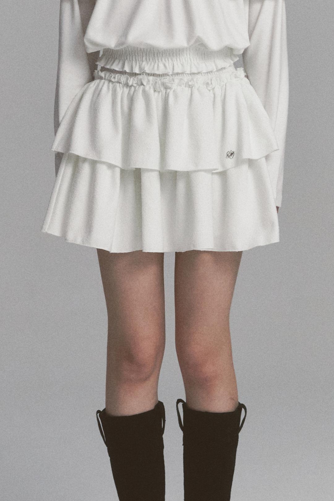 Tweed Cancan Frill Skirt White