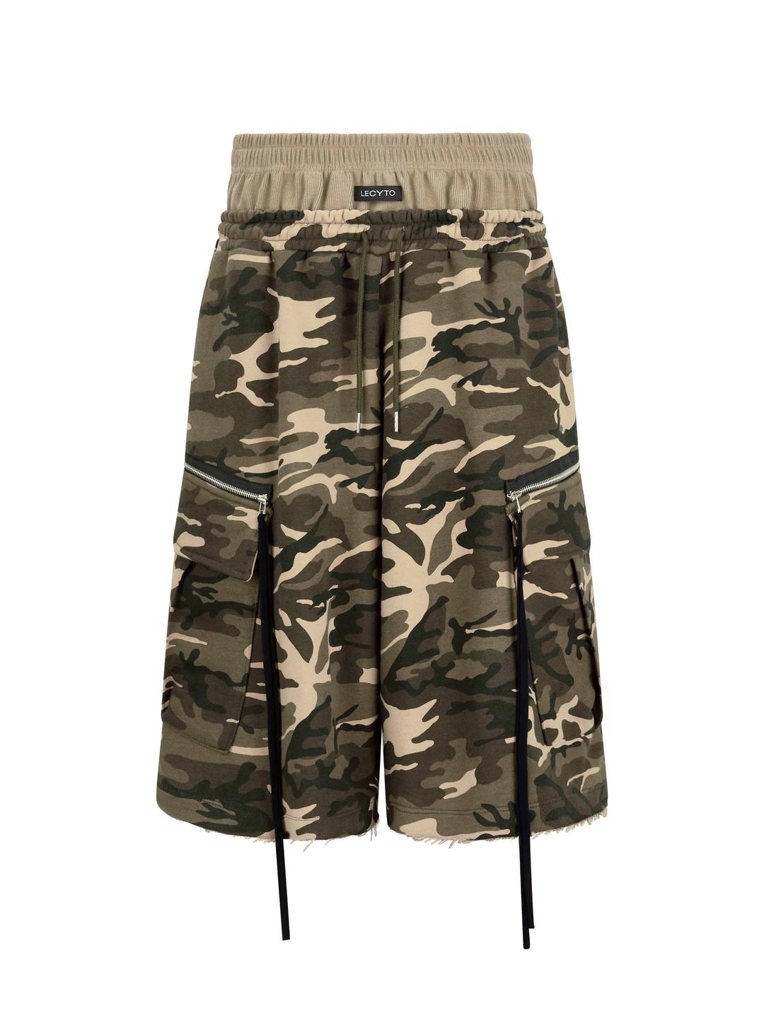 Layered Camo Bermuda Pants_[Beige]