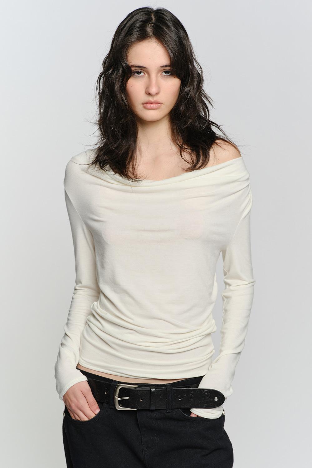 COWL NECK LONG SLEEVE TOP, IVORY