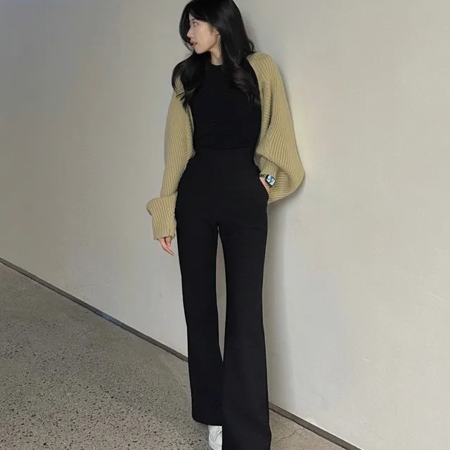 [허리쫀존/인생핏] 개미허리 밴딩 일자핏 스판 포켓 롱 부츠컷 슬랙스 팬츠