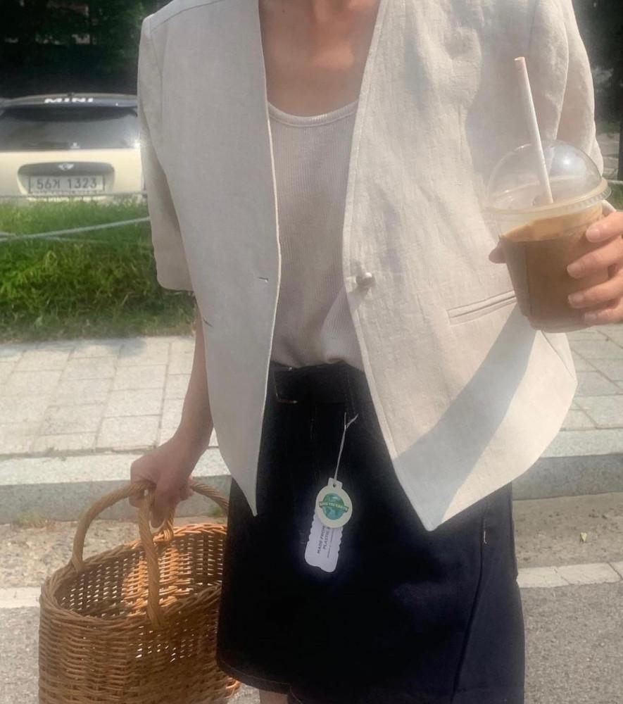 실버볼 린넨 반팔 자켓 (네추럴 오트밀)