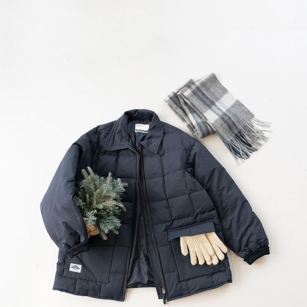 Duck Down Collar Padded Coat (Navy)