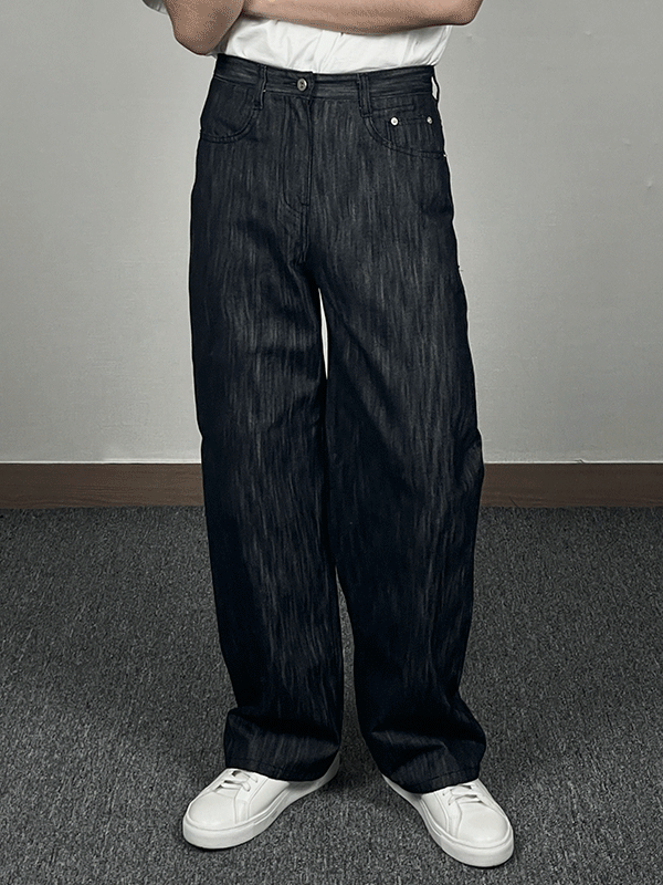 웨이브 리얼 워싱 생지 와이드 데님 팬츠 (2컬러)