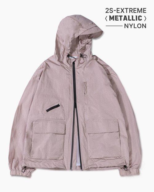(올시즌)2WAY 나일론 메탈 후드 윈드브레이커 자켓_더스티 핑크