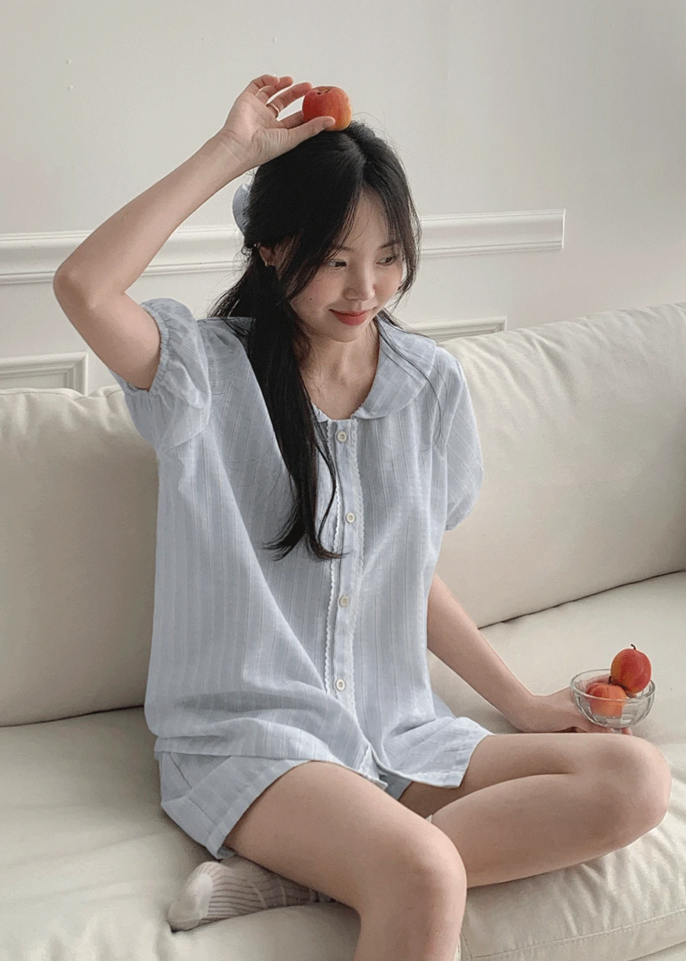 [누적1천장] 엠버 스트라이프 반팔 커플파자마 잠옷세트