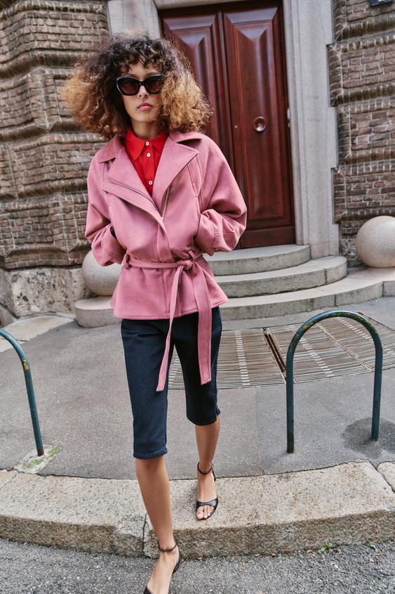 페이크 스웨이드 벨트 재킷