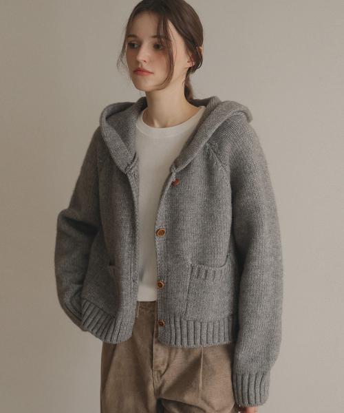 폴드 포켓 니트 후드 가디건