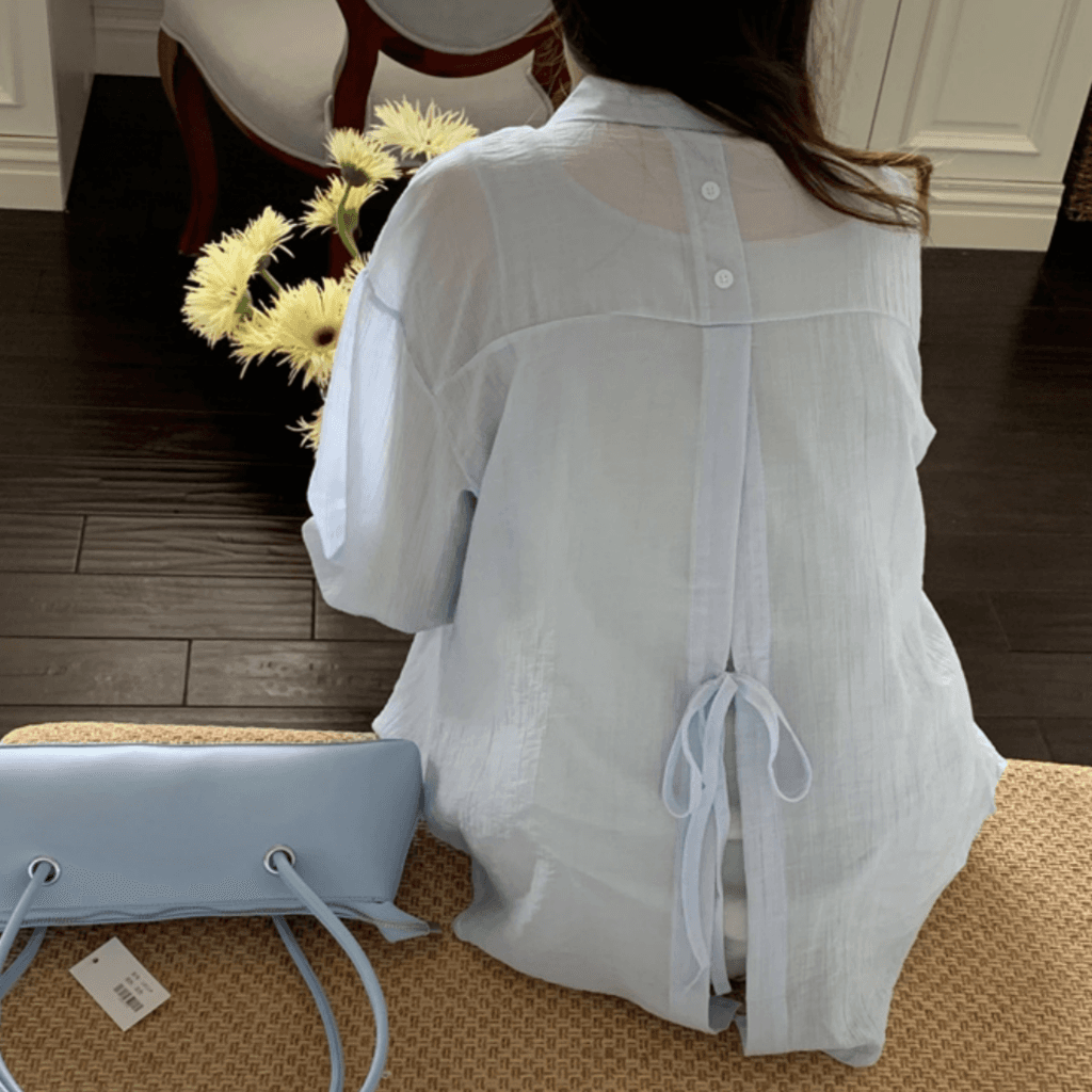 살안타템 거즈셔츠 텐셀블라우스 시스루남방 흰셔츠 출근룩