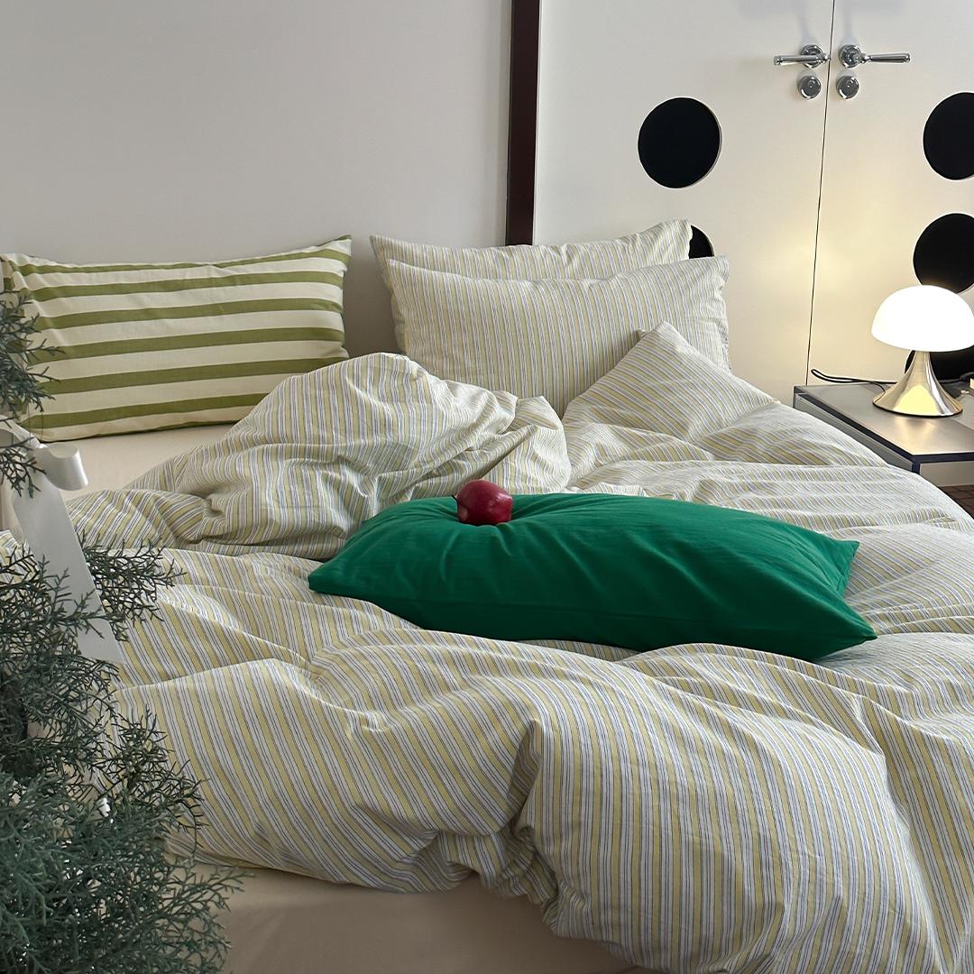 로렌 스트라이프 40수 워싱코튼 침구세트 (레몬)