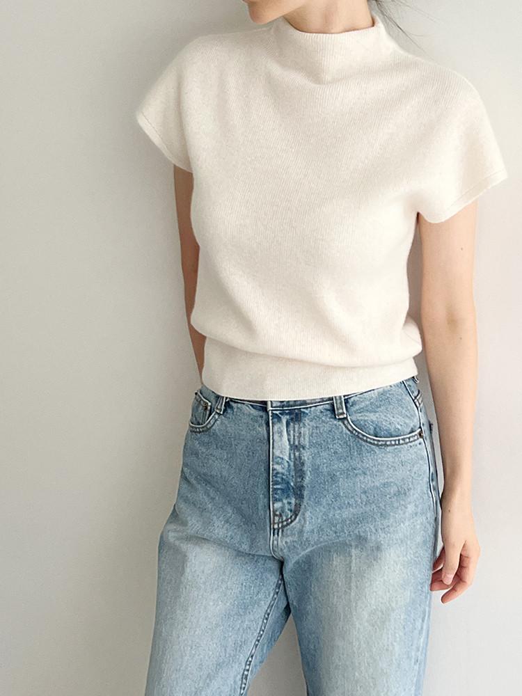 모카 캐시미어 파인울 반목 니트 / Wruf