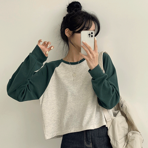 [데일리/루즈핏] 귀여움보장! 배색 나그랑 크롭 맨투맨 (3color)