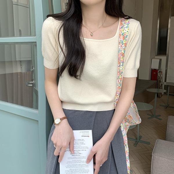 네모 심플 스퀘어 반소매 니트 - kn20856