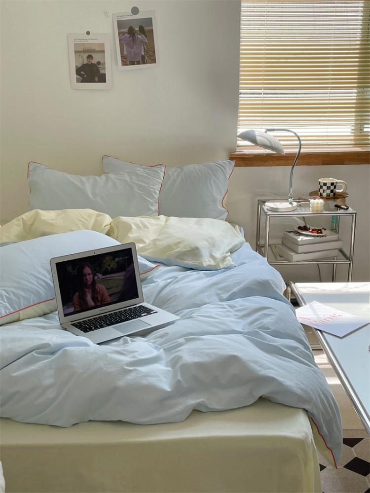 수심 Cloud Bedding 이불 베개 세트 무지 심플 매트리스 시트 커버 차렵 싱글