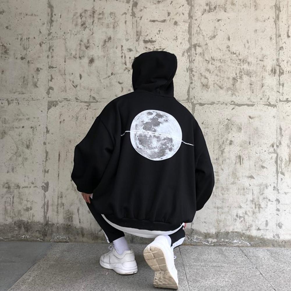 MOON 후드티 남자 여자 오버핏 스트릿 커플 프린팅 봄 가을 겨울 기모 맨투맨 빅사이즈