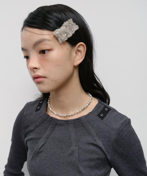 Mixed Stitch Eyelet Top [Charcoal]