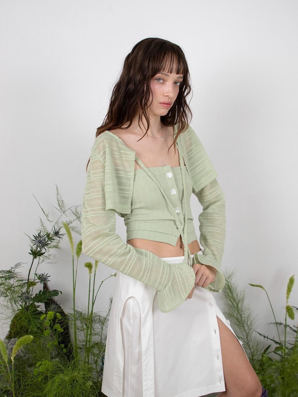 [미희PICK]RUFFLE SLEEVE BOLERO CARDIGAN - GREEN