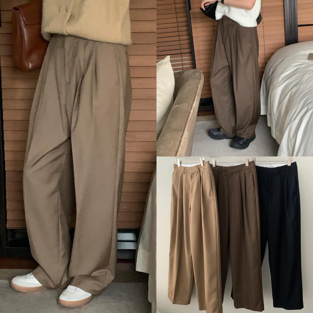 (모카s네이비m 당일) 오버테이크 시몬 팬츠 여성 가을 투 핀턱 와이드 슬랙스 3color