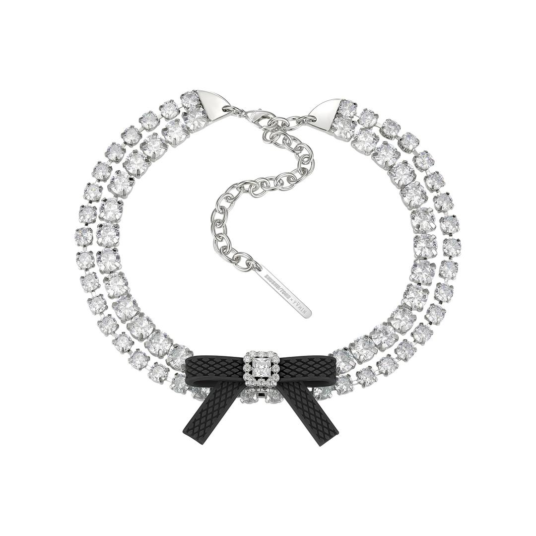 YVMIN X SHUSHUTONG / Rubber Bow Gemstone Necklace - BLACK