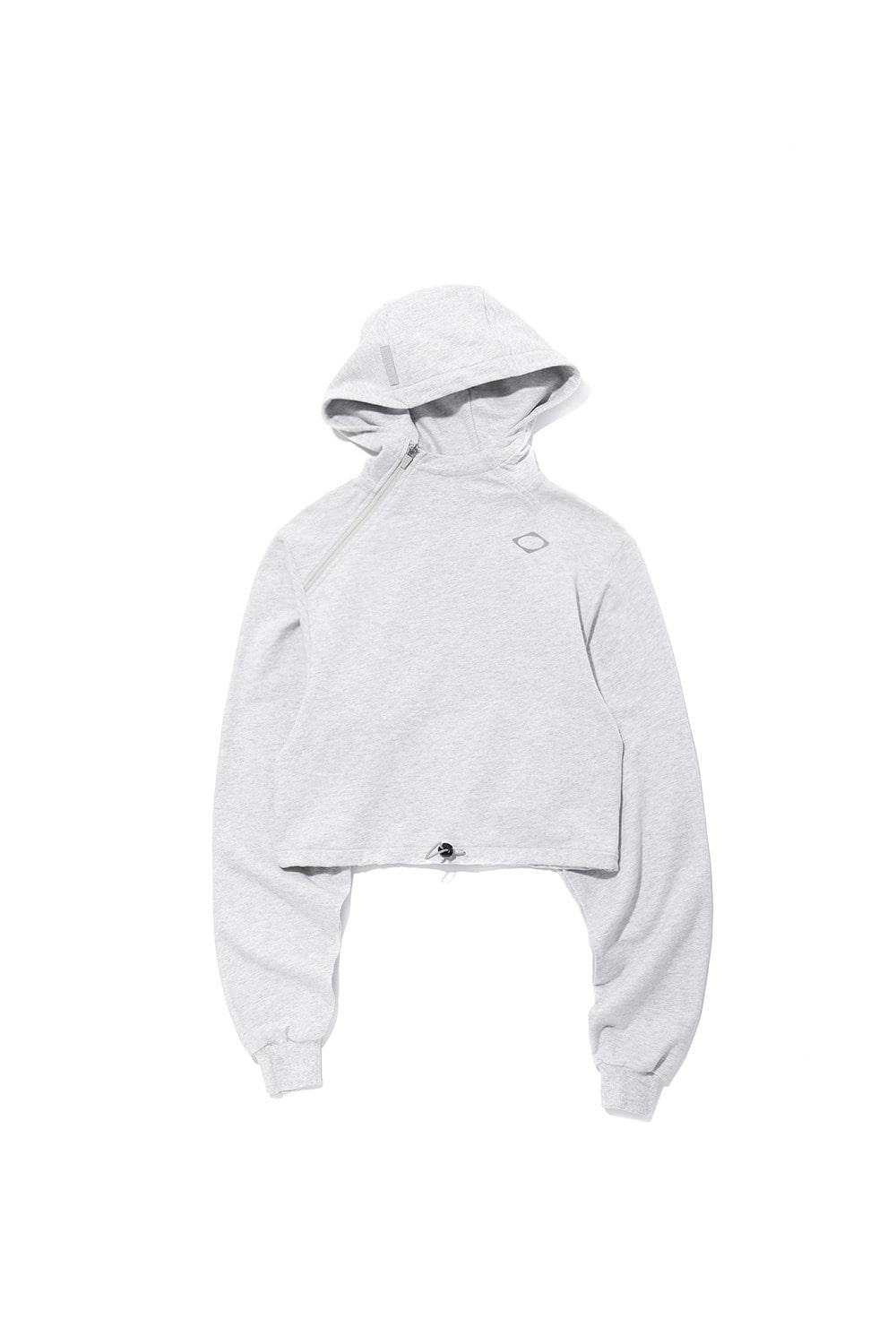 CROPPED SIDE ZIP HOODIE_MELANGE GREY
