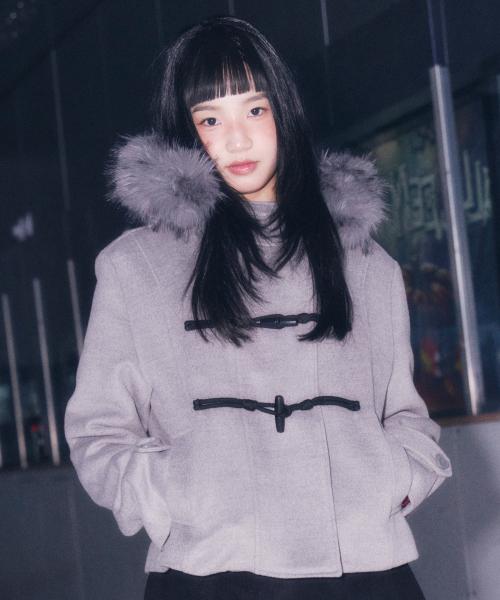 Duffel Hoodie Fur Half Coat Gray
