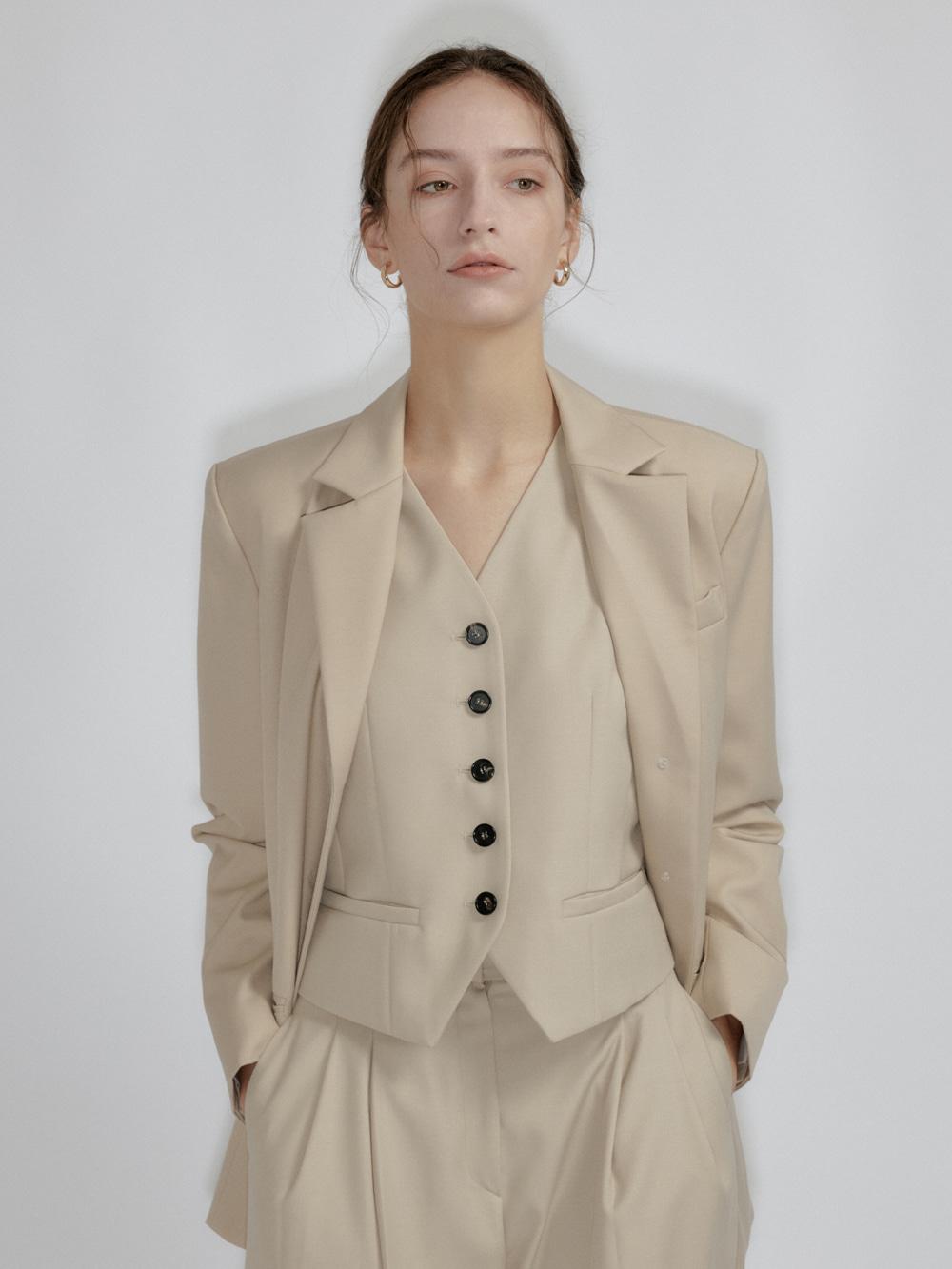 V-NECK BUTTON VEST - BEIGE