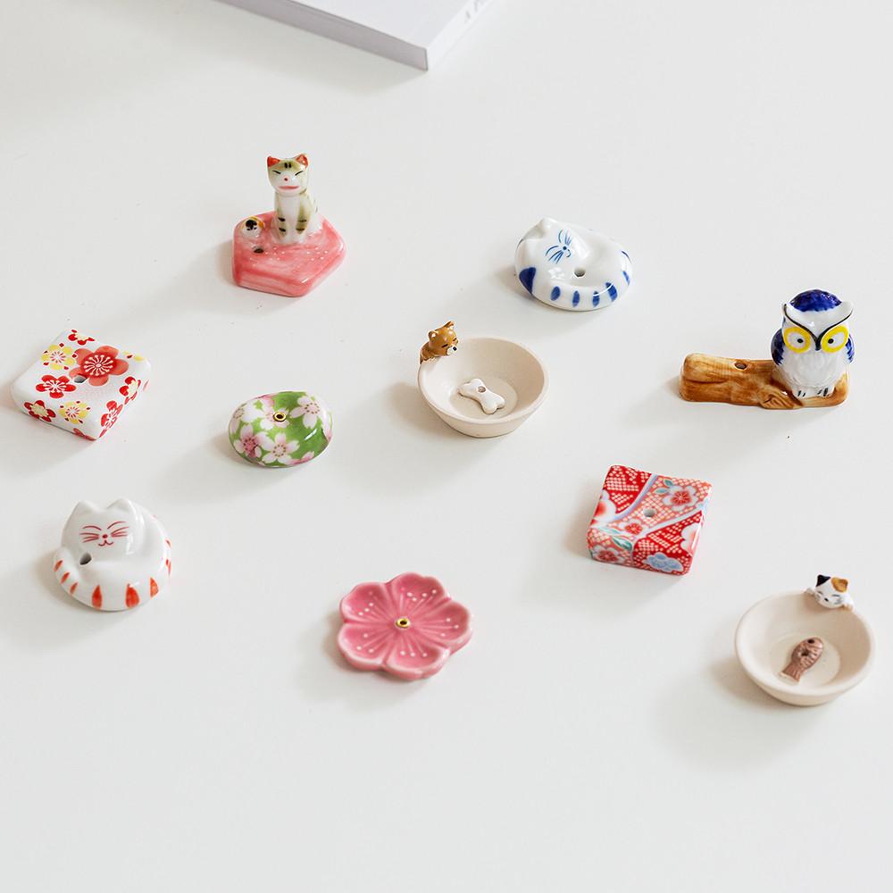 귀여운 고양이 강아지 꽃잎 꽃무늬 캐릭터 미니 인센스 홀더 향받침대 인텐스 홀더 향꽂이