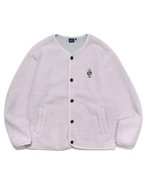 EMBROIDERY DAN NO COLLOR BOA FLEECE JACKET LIGHT GRAY