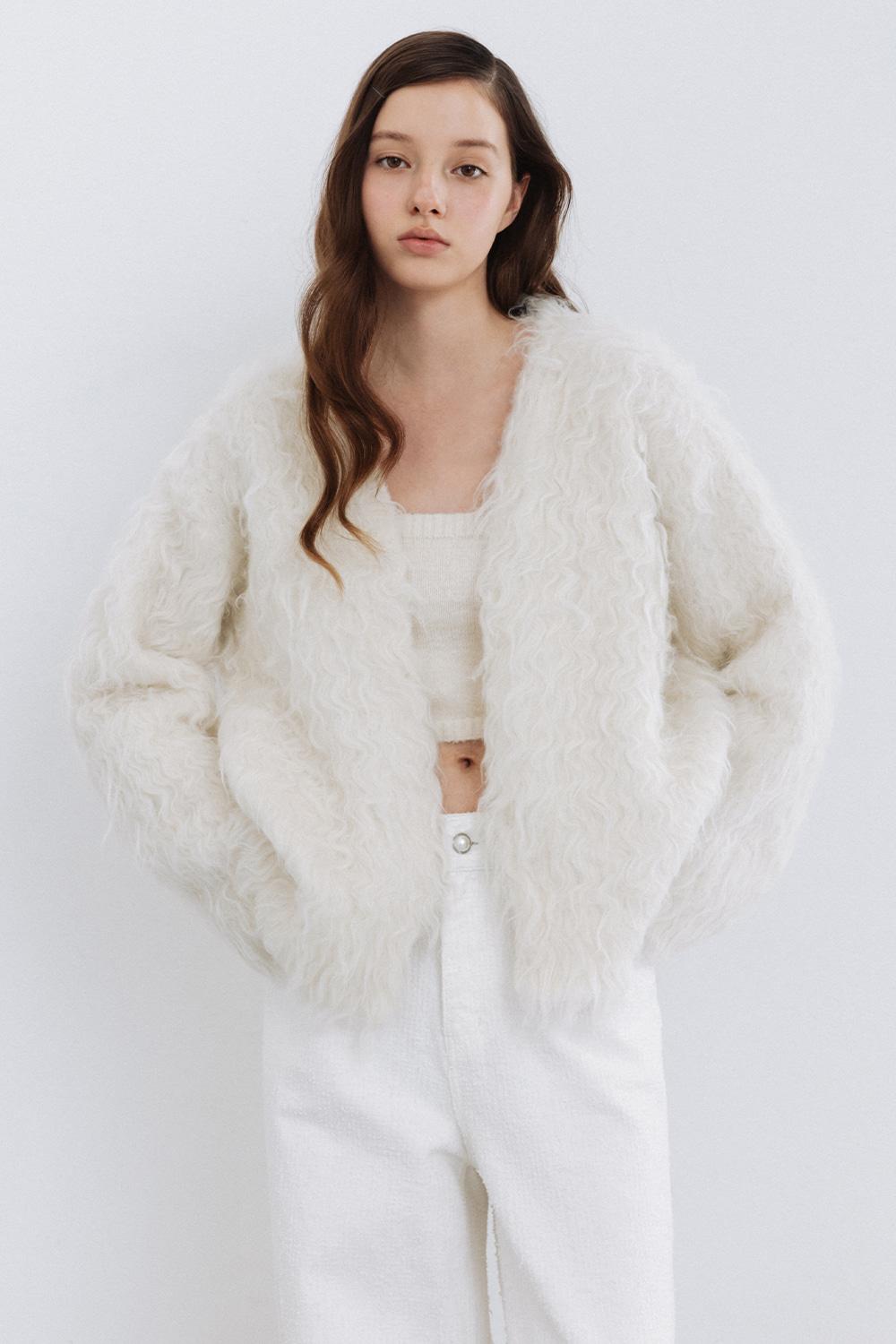WAVY FLUFF LONG HAIR WOOL KNIT CARDIGAN_TT5W301IV