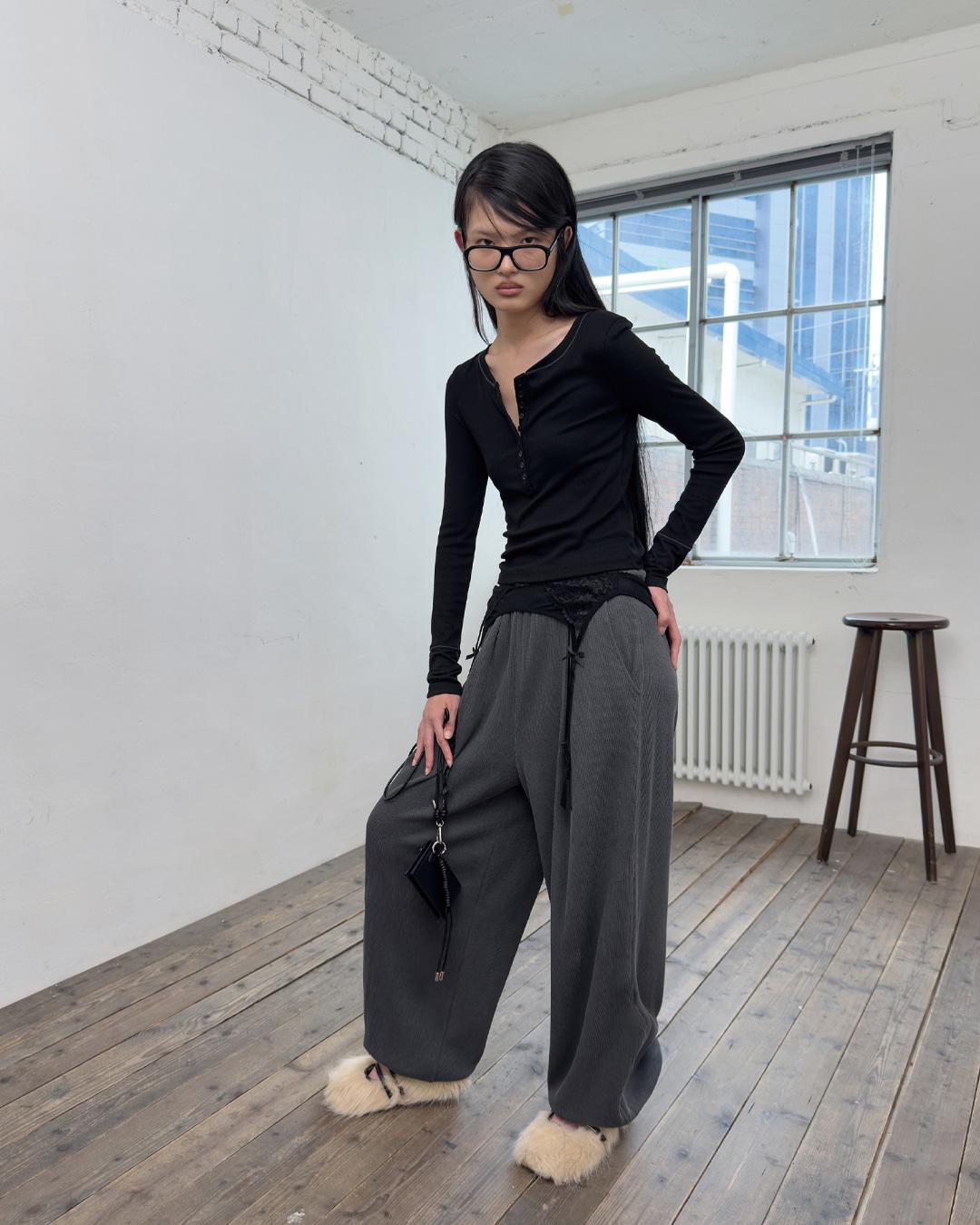 WAFFLE PIGMENT JOGGER PANTS-CHARCOAL
