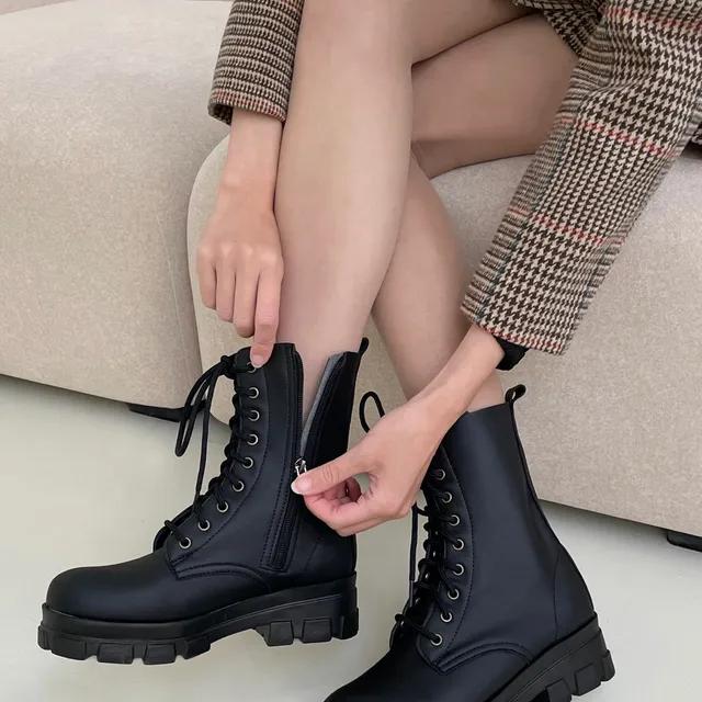 [당일출고/강력추천]통굽워커 5cm 레이스업 롱워커 고품질 레인부츠 시크/힙한 아이돌코디 필수템 롱워커