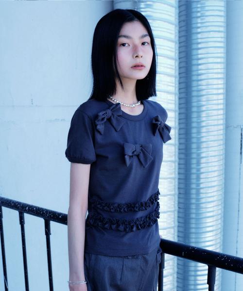 Ruffled Ribbon Top [Charcoal]