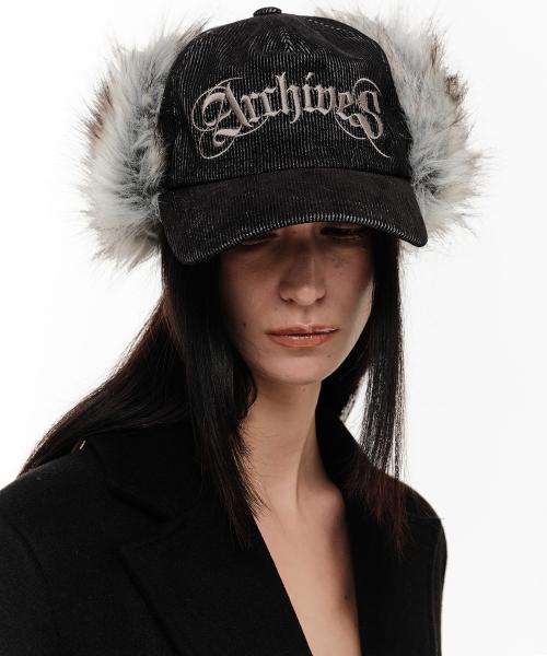 ARCHIVES CORDUROY FUR EARFLAP CAP (BLACK)
