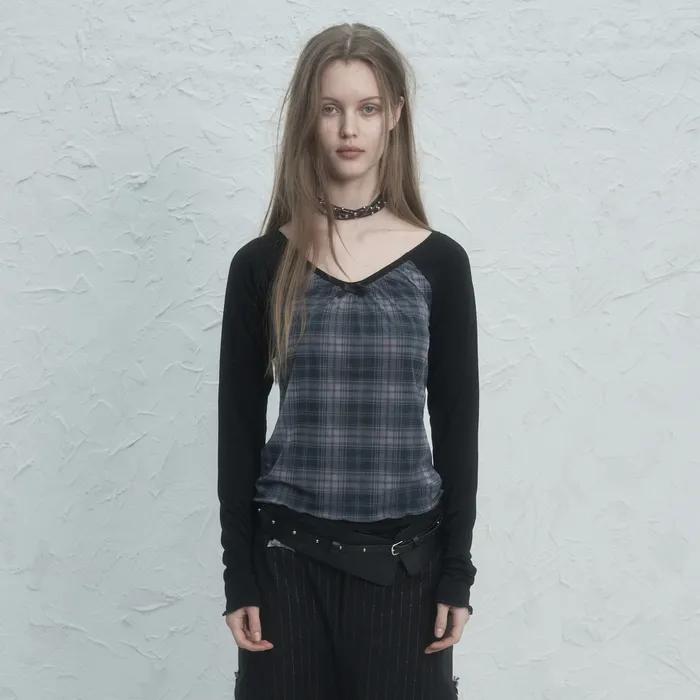 CHECK LAYERED TOP BLACK