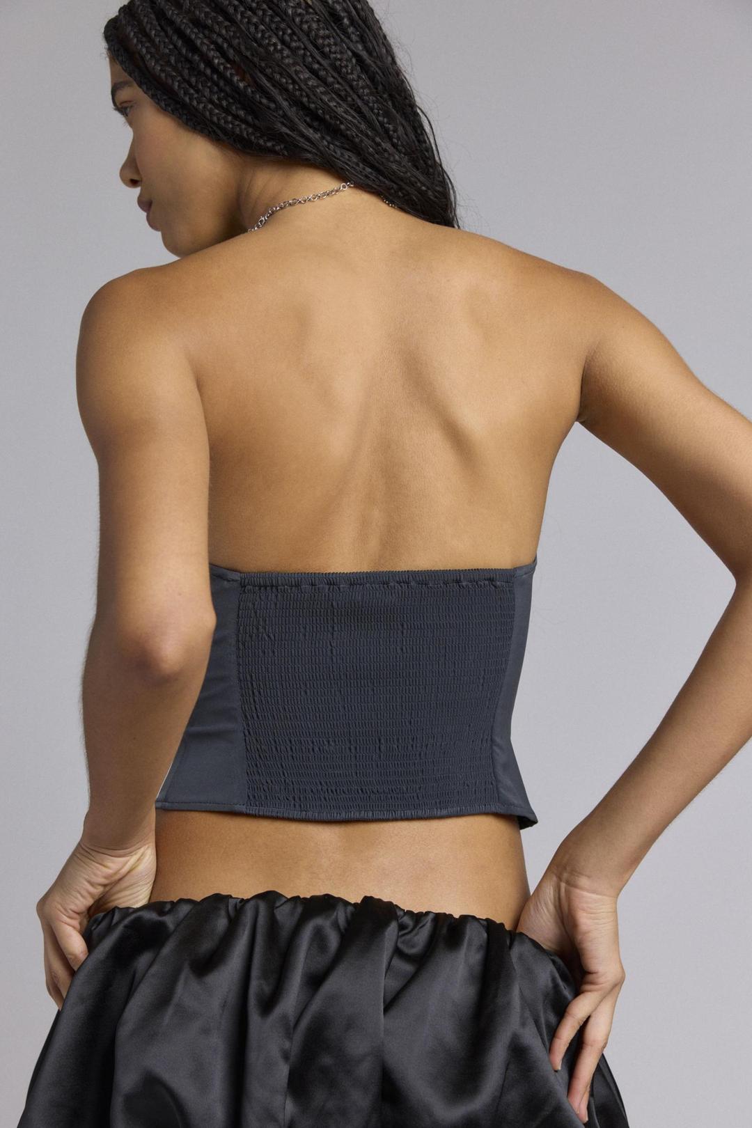 김치 블루 피파 러플 새틴 튜브 탑