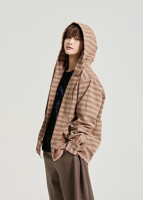 체크 오버핏 후드 셔츠