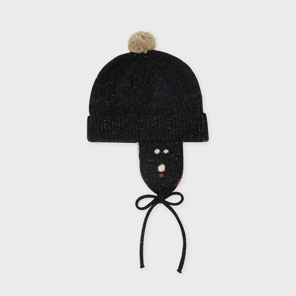 MOGU wool earflap knit hat wink charcoal