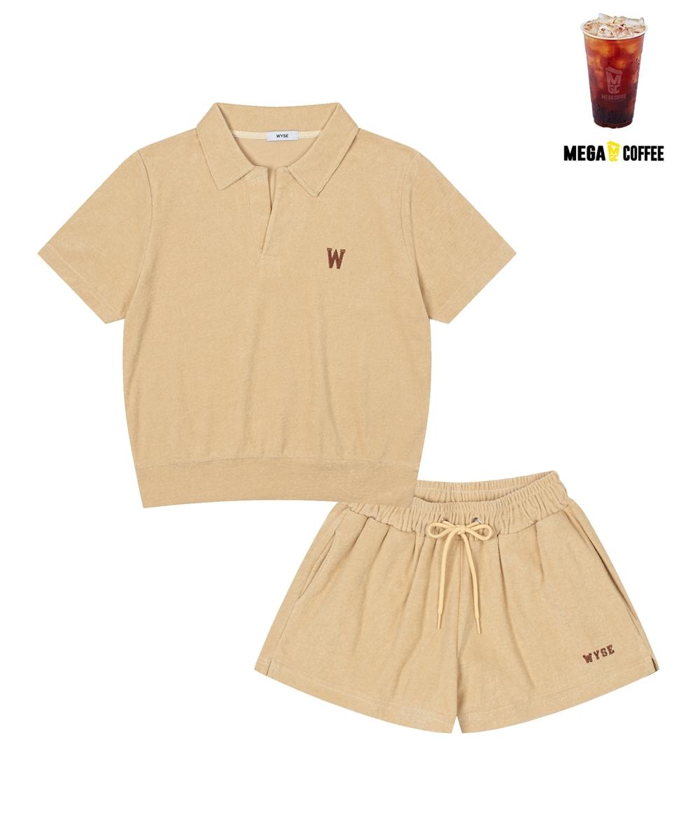 [시즌오프&사은품 증정] 테리 슬릿 반팔티 하프팬츠 셋업 (베이지)